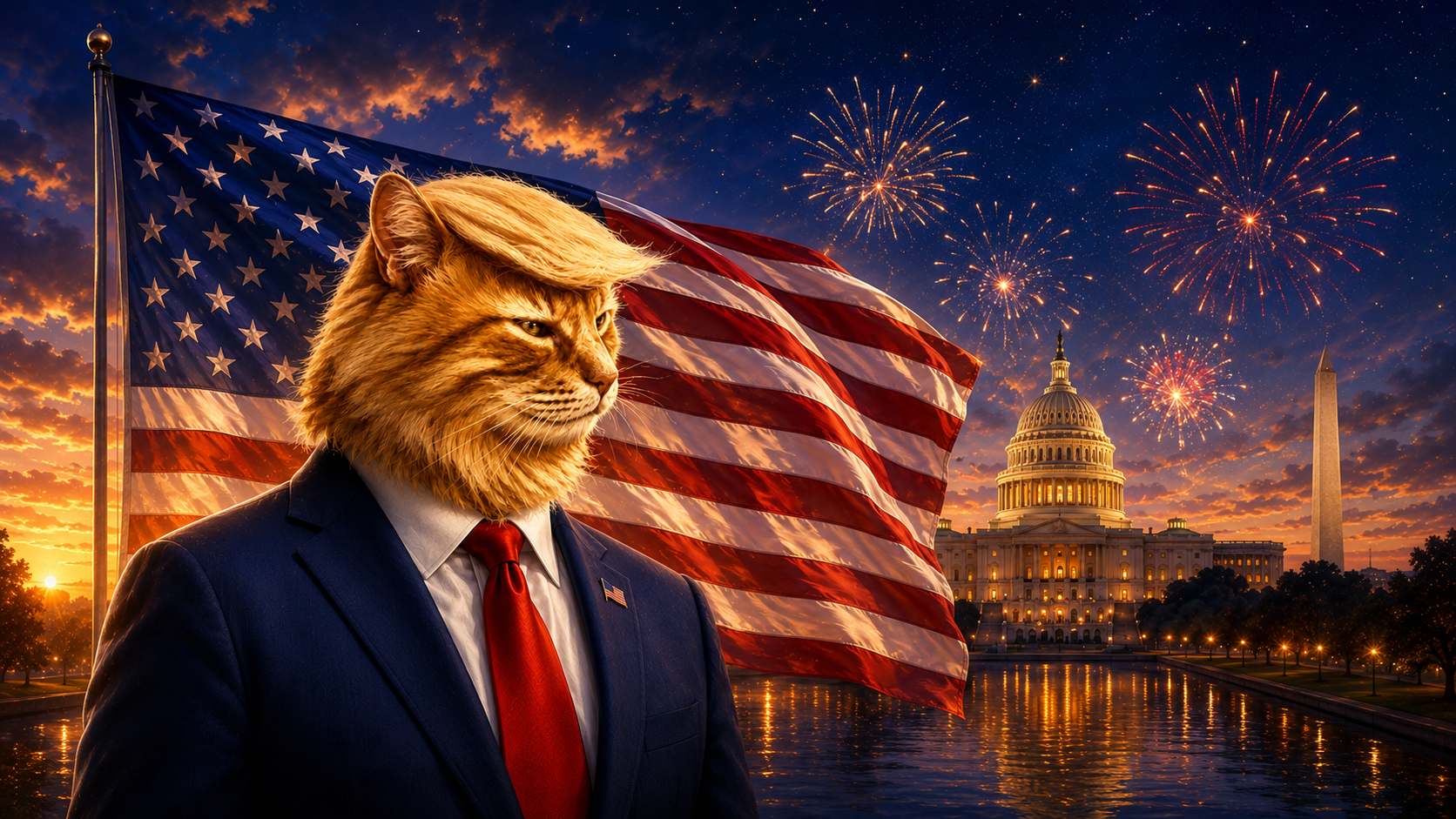 TrumpCate at the Capitol under fireworks